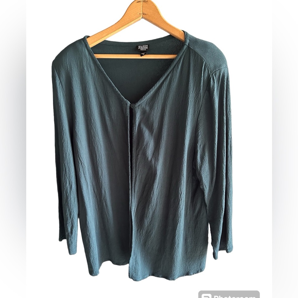 Eileen Fisher, crepe single button open front cardigan, size XL